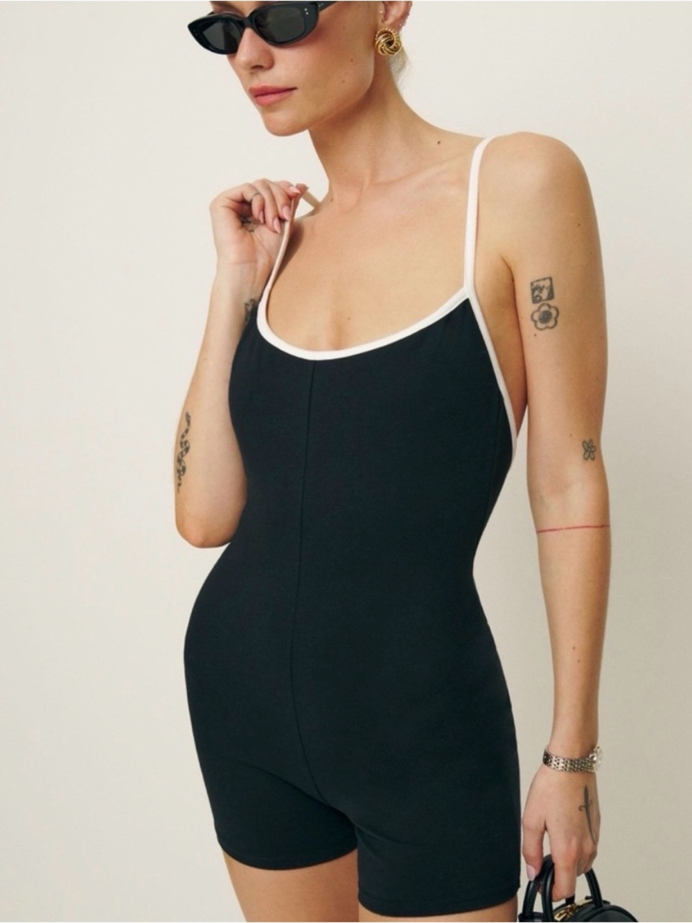 Reformation Women's Genelle Spaghetti Strap Romper - Black/White - Small